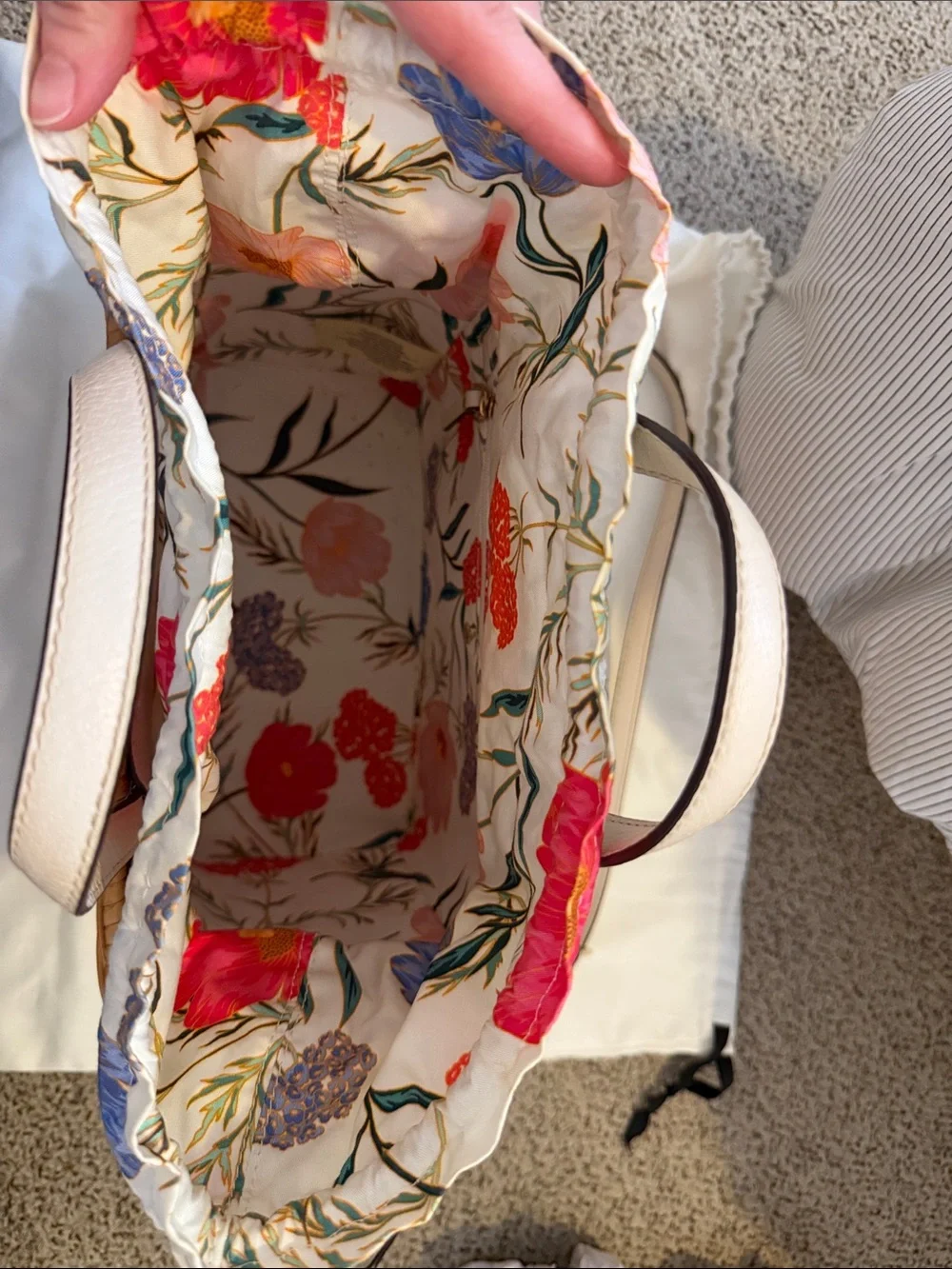 kate spade Sam Wicker Basket Bag with Cream Trim and Floral Interior - Picture 8 of 10